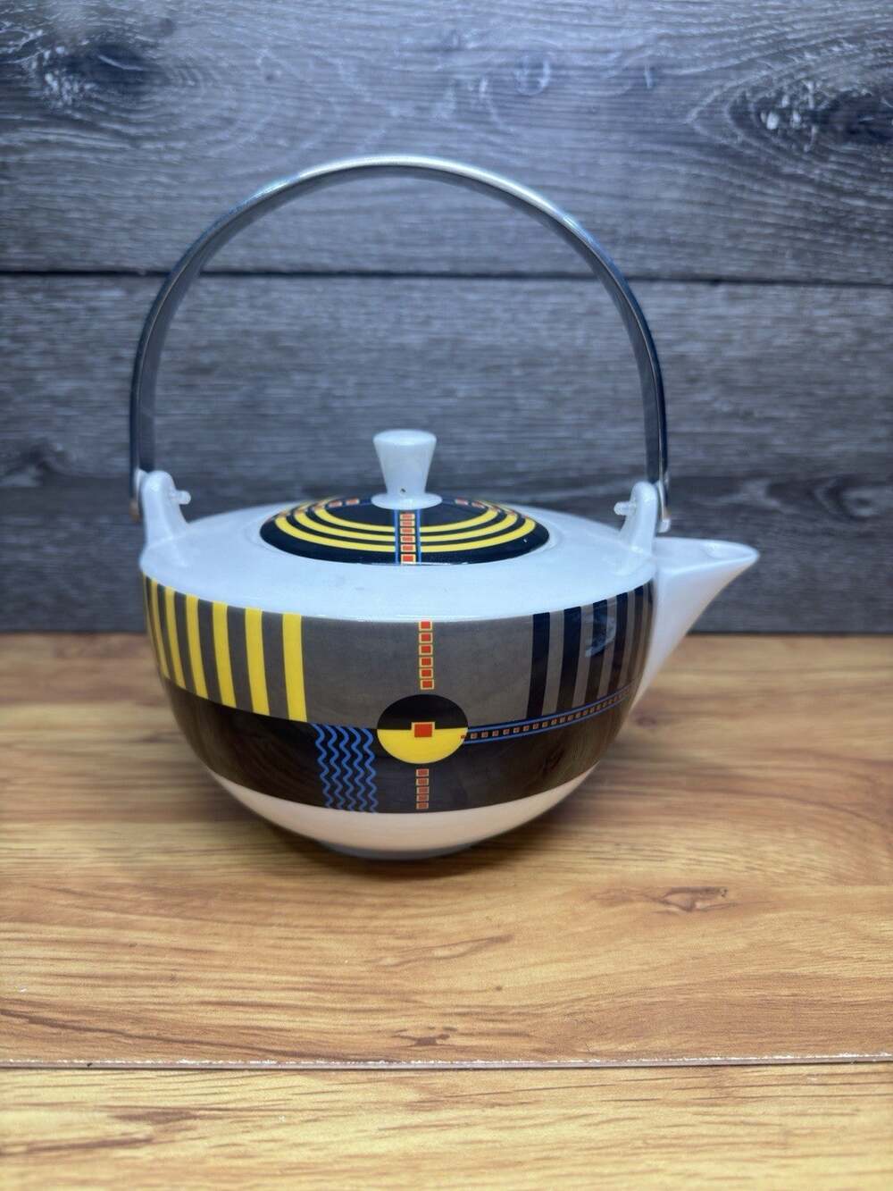 Ritzenhoff Germany My Lian Teapot Modernist Black Yellow Band Geometric MCM